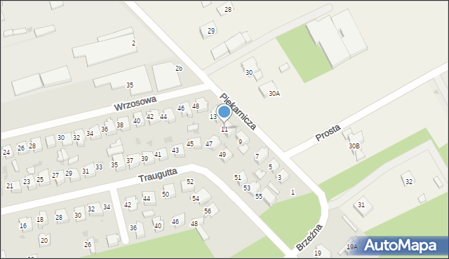 Łask, Piekarnicza, 11, mapa Łask