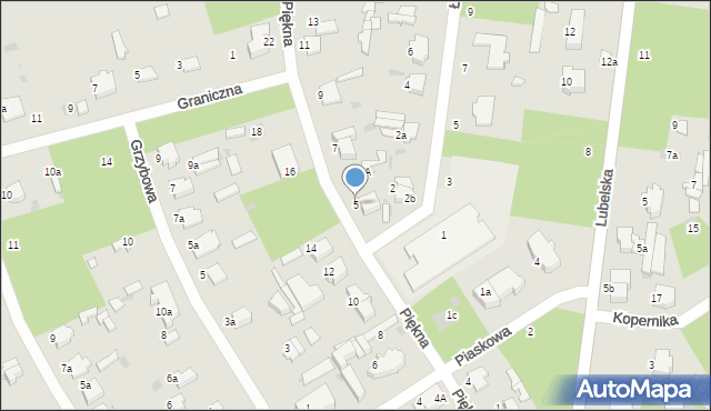 Łask, Piękna, 5, mapa Łask