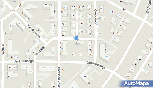 Legnica, Pileckiego Witolda, rtm., 36, mapa Legnicy