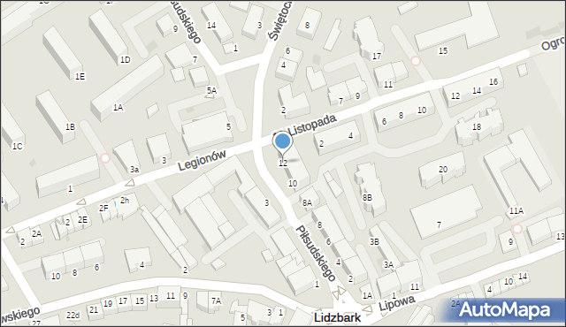 Lidzbark Warmiński, Piłsudskiego Józefa, marsz., 12, mapa Lidzbark Warmiński