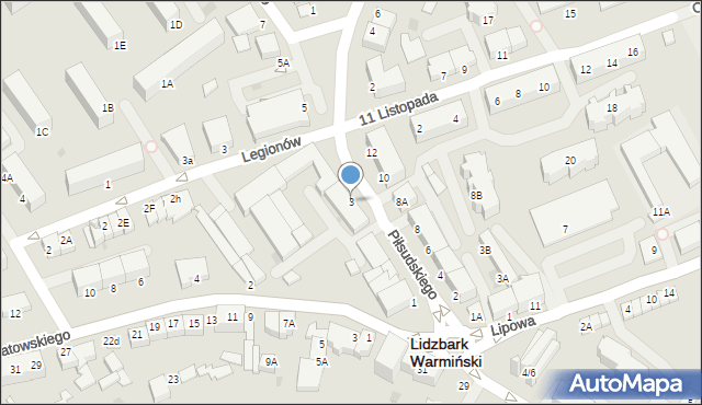 Lidzbark Warmiński, Piłsudskiego Józefa, marsz., 3, mapa Lidzbark Warmiński