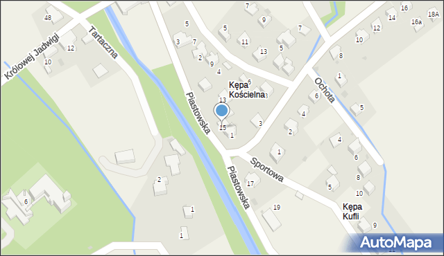 Łodygowice, Piastowska, 15, mapa Łodygowice