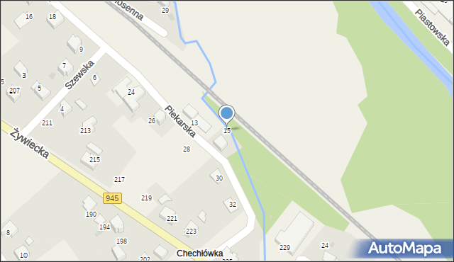 Łodygowice, Piekarska, 15, mapa Łodygowice