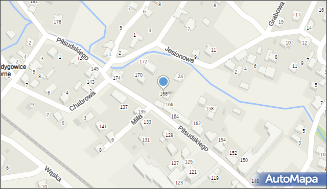 Łodygowice, Piłsudskiego Józefa, marsz., 168, mapa Łodygowice
