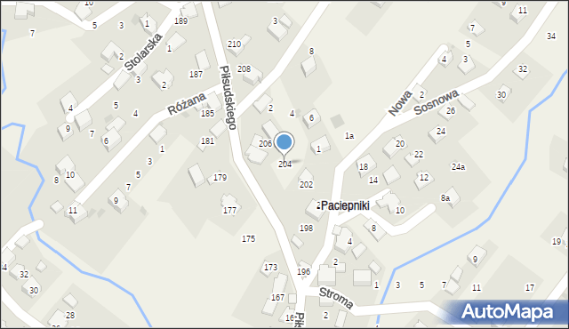 Łodygowice, Piłsudskiego Józefa, marsz., 204, mapa Łodygowice