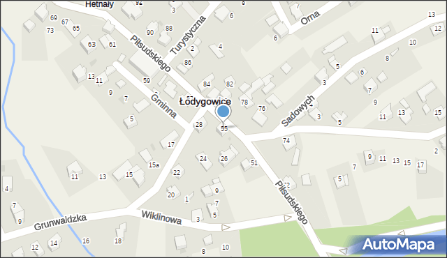 Łodygowice, Piłsudskiego Józefa, marsz., 55, mapa Łodygowice