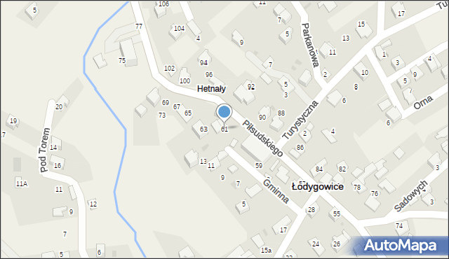 Łodygowice, Piłsudskiego Józefa, marsz., 61, mapa Łodygowice