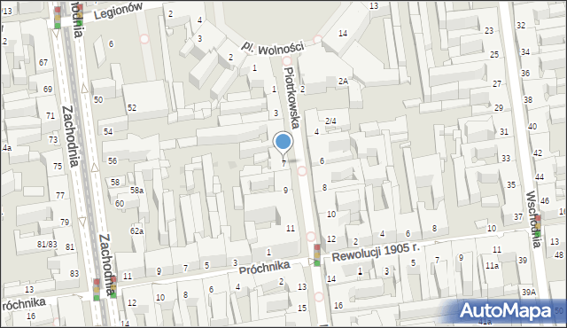 Łódź, Piotrkowska, 7, mapa Łodzi