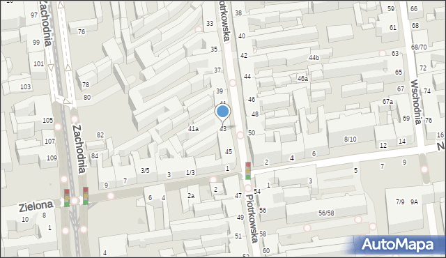 Łódź, Piotrkowska, 43, mapa Łodzi