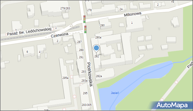 Łódź, Piotrkowska, 282/284, mapa Łodzi