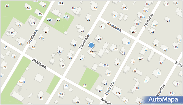 Łomianki, Pionierów, 25, mapa Łomianki