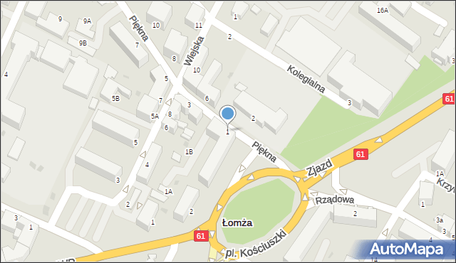 Łomża, Piękna, 1, mapa Łomży