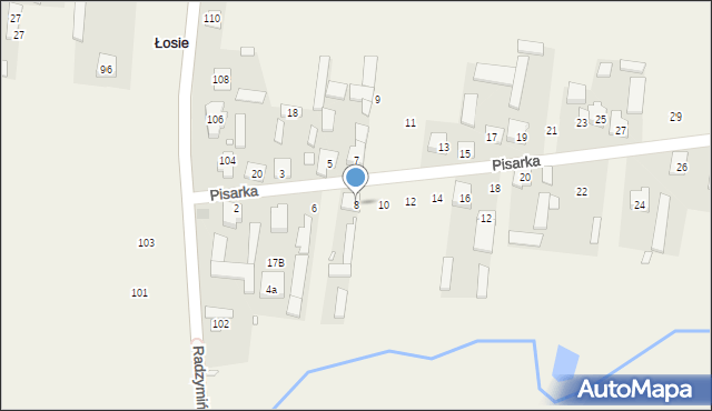 Łosie, Pisarka Mariana, ppłka. pil., 8, mapa Łosie