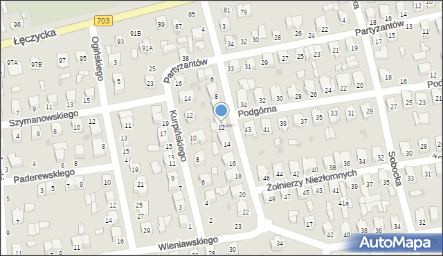 Łowicz, Piątkowska, 12, mapa Łowicza