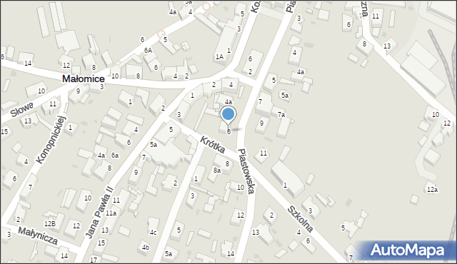 Małomice, Piastowska, 6, mapa Małomice