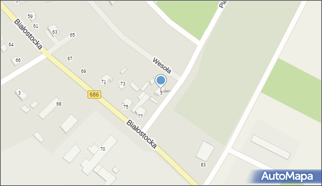 Michałowo, Piaskowa, 3, mapa Michałowo