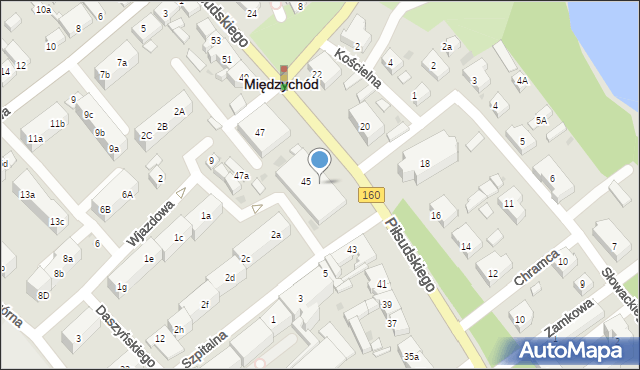 Międzychód, Piłsudskiego Józefa, marsz., 45a, mapa Międzychód