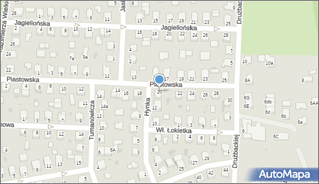 Mielec, Piastowska, 20, mapa Mielca