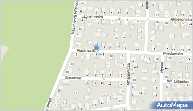 Mielec, Piastowska, 6, mapa Mielca