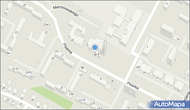 Mielec, Pisarka, 16, mapa Mielca