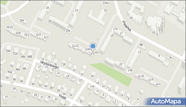 Mielec, Pisarka, 21a/1, mapa Mielca