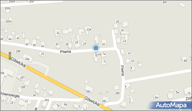 Mikołów, Piwna, 9, mapa Mikołów
