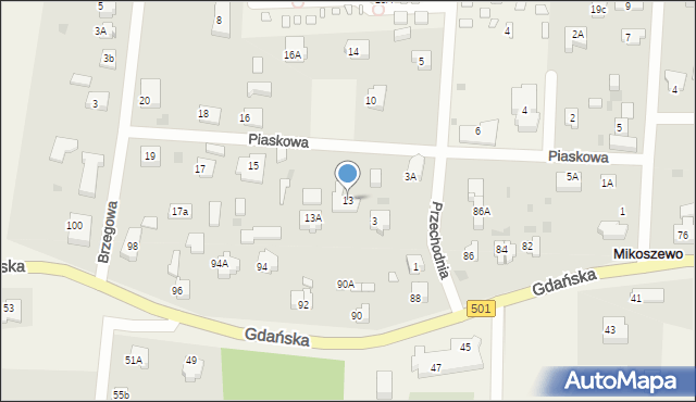 Mikoszewo, Piaskowa, 13, mapa Mikoszewo