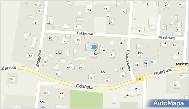 Mikoszewo, Piaskowa, 13A, mapa Mikoszewo