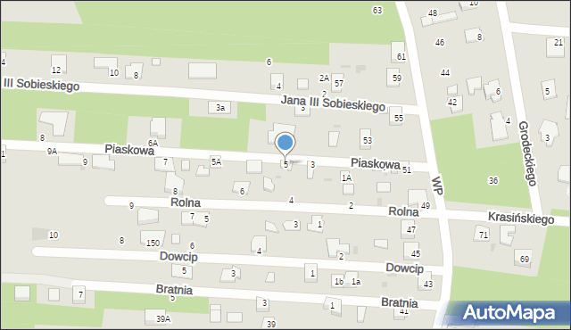 Milanówek, Piaskowa, 5, mapa Milanówek