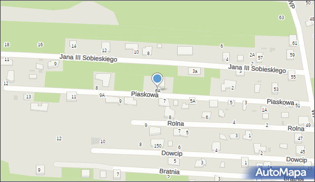 Milanówek, Piaskowa, 6A, mapa Milanówek