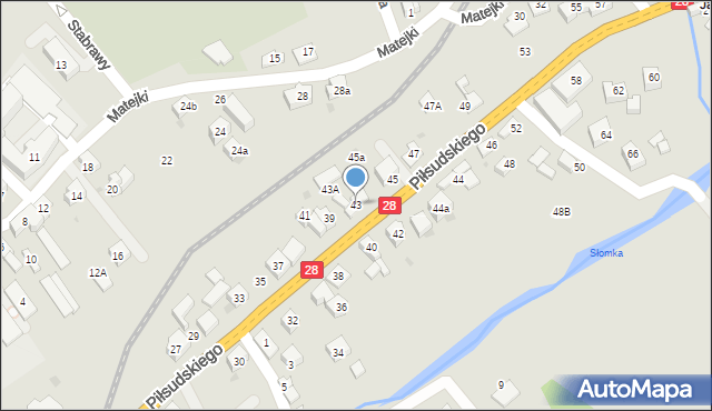 Mszana Dolna, Piłsudskiego Józefa, marsz., 43, mapa Mszana Dolna