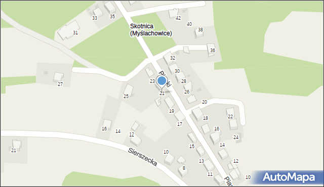 Myślachowice, Piaski, 21, mapa Myślachowice