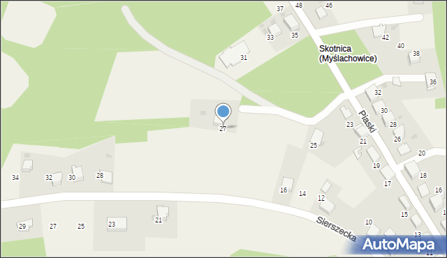 Myślachowice, Piaski, 27, mapa Myślachowice