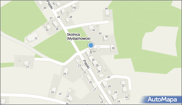 Myślachowice, Piaski, 32, mapa Myślachowice