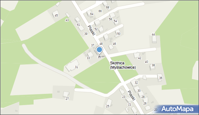 Myślachowice, Piaski, 35, mapa Myślachowice