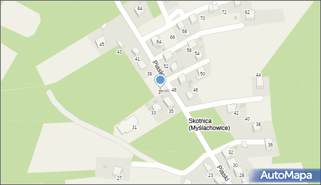 Myślachowice, Piaski, 37, mapa Myślachowice