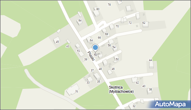 Myślachowice, Piaski, 52, mapa Myślachowice