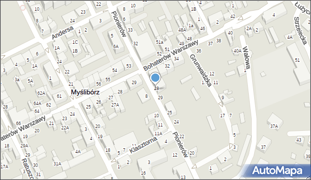 Myślibórz, Pionierów, 30, mapa Myślibórz