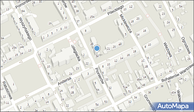 Myślibórz, Pionierów, 34, mapa Myślibórz