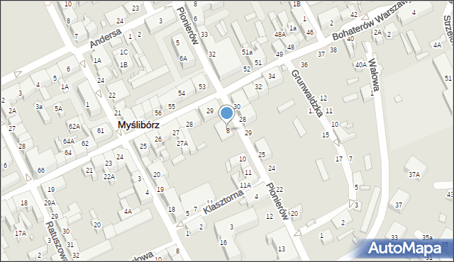 Myślibórz, Pionierów, 8, mapa Myślibórz