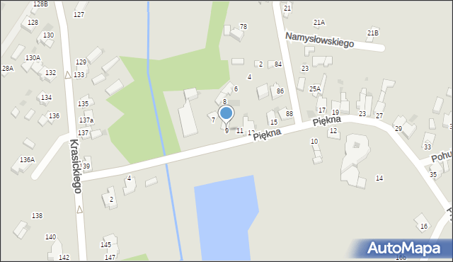 Myszków, Piękna, 9, mapa Myszków