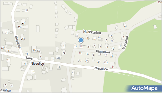 Niesulice, Piaskowa, 11, mapa Niesulice