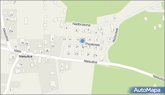 Niesulice, Piaskowa, 8, mapa Niesulice