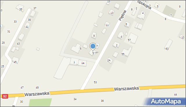 Nowe Osiny, Piękna, 3, mapa Nowe Osiny