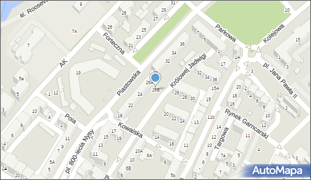 Nysa, Piastowska, 26B, mapa Nysy