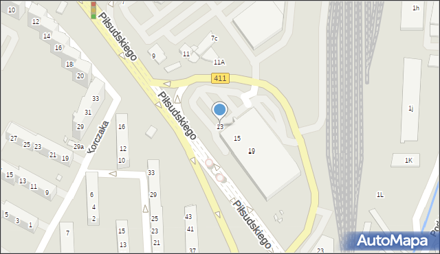 Nysa, Piłsudskiego Józefa, marsz., 13, mapa Nysy