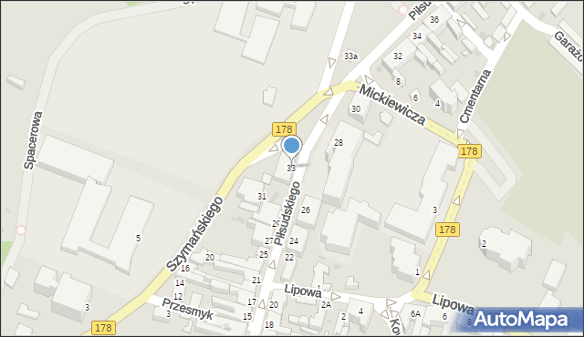 Oborniki, Piłsudskiego Józefa, marsz., 33, mapa Oborniki