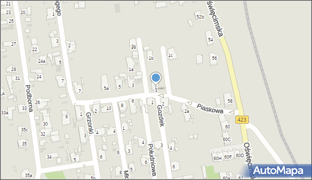 Opole, Piaskowa, 1, mapa Opola