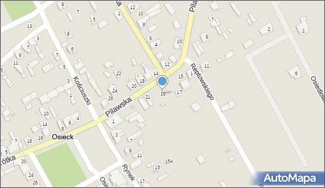 Osieck, Pilawska, 19, mapa Osieck