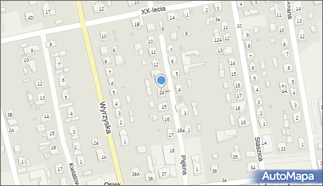 Osiek nad Notecią, Piękna, 14, mapa Osiek nad Notecią